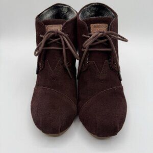 Toms  Desert Wedge Heel Ankle Boots Lace-Up Burgundy Suede Bootie Size 7 Women's